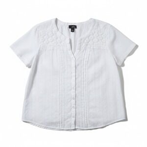 Erika Women's White Cotton Lace Embroidered Button Up Blouse Top Plus Size 1X